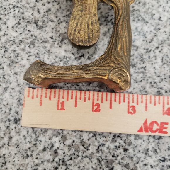 Brass Parrot Bird Lighter Holder Vintage 6" Tall Heavy Branch Green Eyes. RARE - Picture 15 of 15